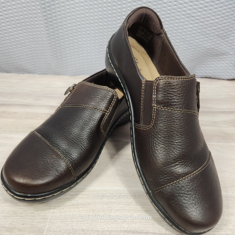 Clarks Collection Cora Harbor Womens Sz 8 W Brown Side Zip Loafers Flats Shoes